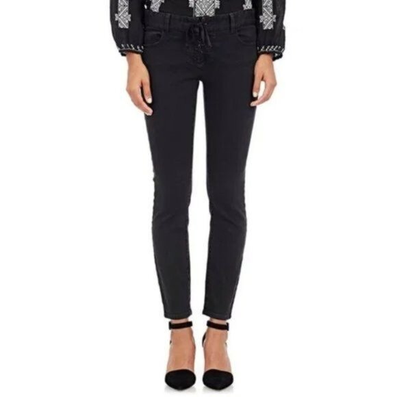 Nili Lotan Washed Black Lace-Up Front Skinny Jeans, Size 0 - Picture 1 of 12